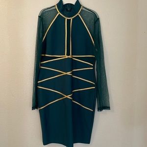 Green dress with gold trim